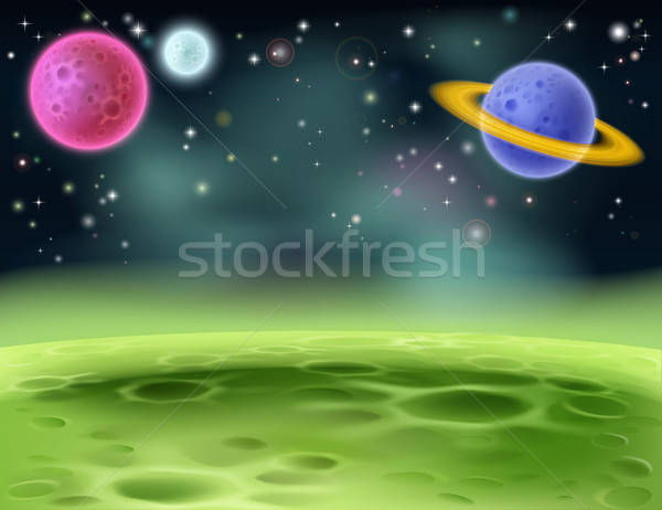 Weltraum Karikatur Illustration farbenreich Planeten Landschaft Stock foto © Krisdog