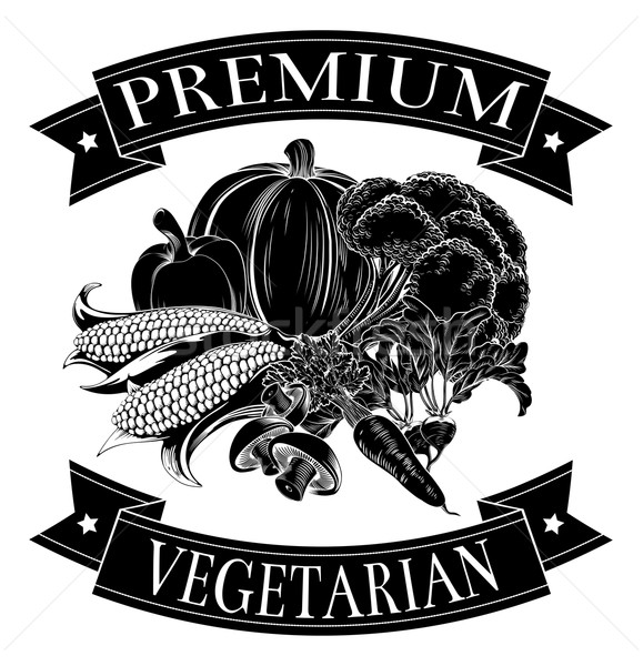 Prémium vegetáriánus étel címke friss zöldségek üzlet kert Stock fotó © Krisdog