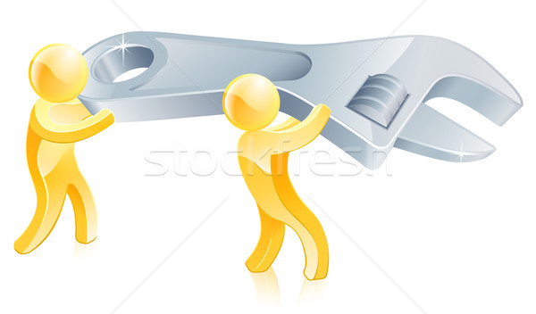 Schraubenschlüssel Schraubenschlüssel Gold Männer Illustration zwei Personen Stock foto © Krisdog