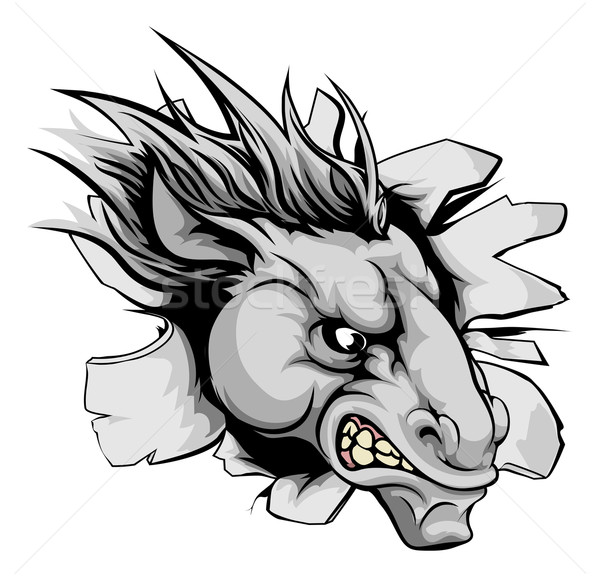 Horse mascot breaking through wall Stock photo © Krisdog