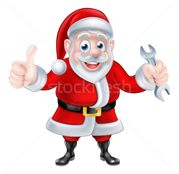 Cartoon Santa Giving Thumbs Up and Holding Spanner Stock photo © Krisdog