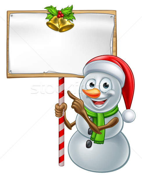 Snowman Holding Christmas Sign Stock photo © Krisdog