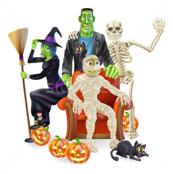 Stok fotoğraf: Halloween · parti · grup · dostça · mutlu · bakıyor