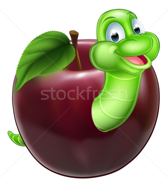 Karikatür tırtıl elma örnek mutlu sevimli Stok fotoğraf © Krisdog