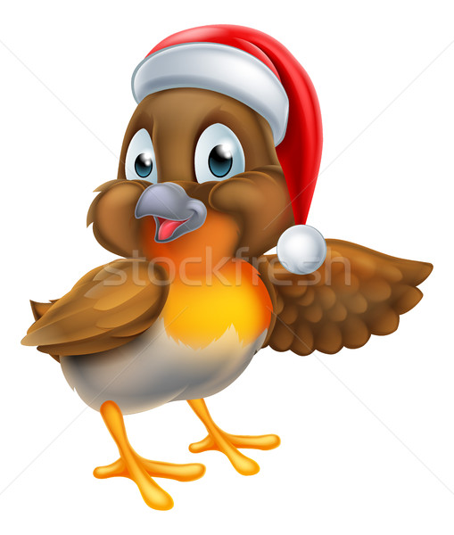 Kuş Noel karikatür noel baba şapka işaret Stok fotoğraf © Krisdog