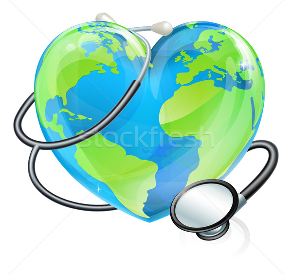 Stock photo: Heart World Stethoscope Earth Globe Health Concept