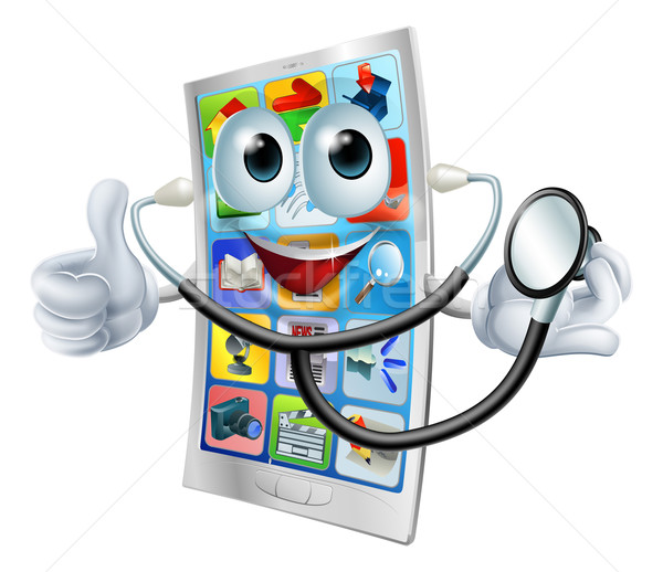 Cartoon phone holding a stethoscope Stock photo © Krisdog