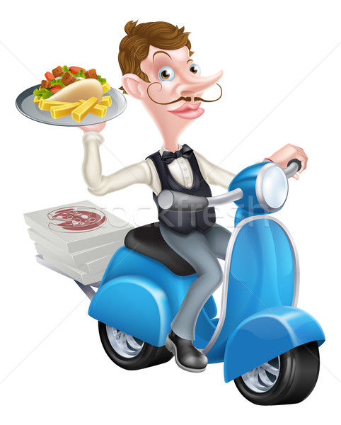 Cartoon Waiter on Scooter Moped Delivering Kebab Stock photo © Krisdog