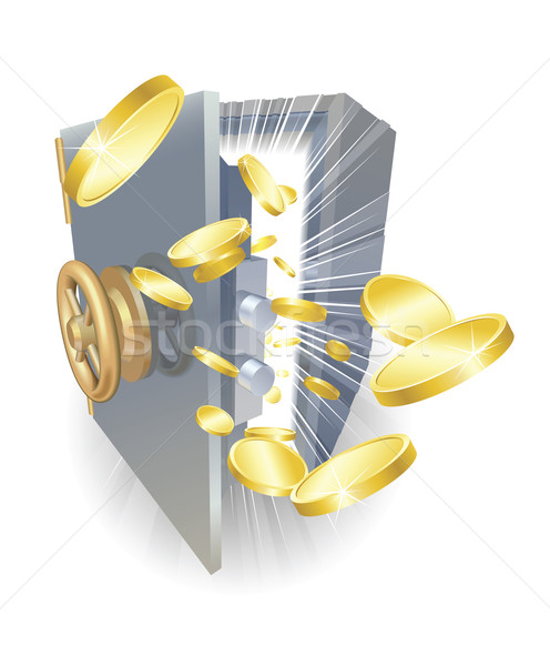 Safe with gold coins flying out Stock photo © Krisdog