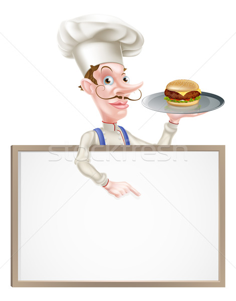 Burger Chef Pointing at Sign Stock photo © Krisdog