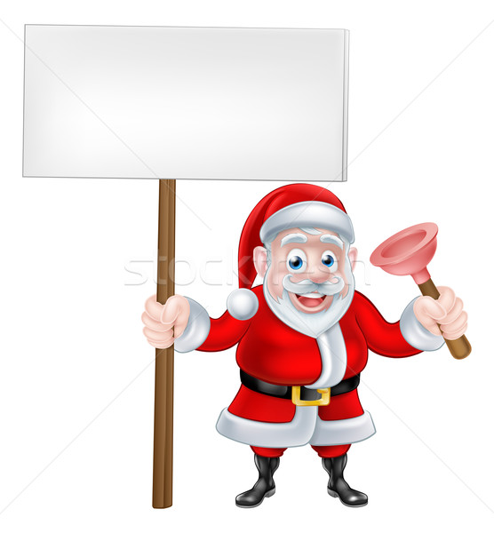 Cartoon Santa Holding Sign and Plunger Stock photo © Krisdog