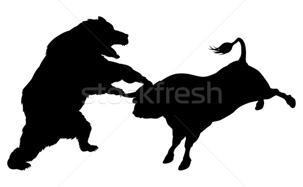 Stier tragen Silhouette kämpfen stehen Bären Stock foto © Krisdog