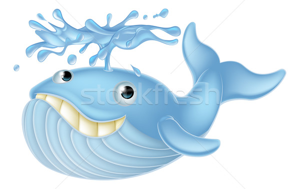 Karikatur Wal Illustration glücklich cute blau Stock foto © Krisdog