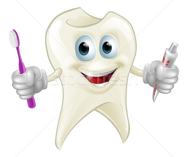 Tooth man holding paste and brush Stock photo © Krisdog