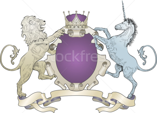  shield coat of arms lion, unicorn, crown Stock photo © Krisdog