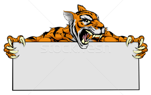 Tiger Zeichen Zeichen Karikatur Sport Maskottchen Stock foto © Krisdog
