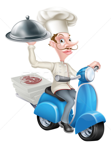 Cartoon Chef on Scooter Moped Delivering Food Stock photo © Krisdog