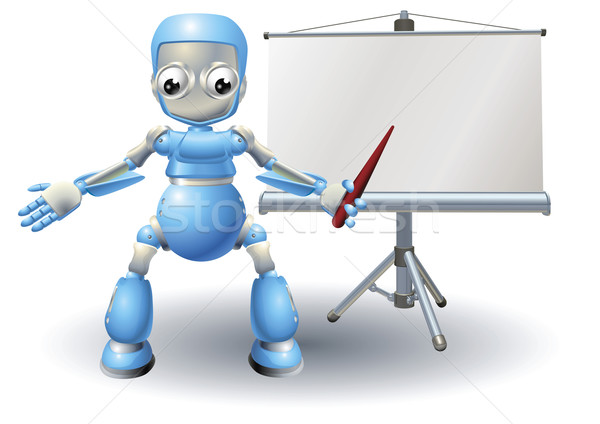 A robot mascot character presenting on roller screen Stock photo © Krisdog