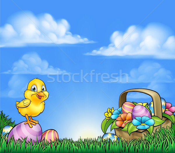 Cartoon Easter Eggs And Chick Background Stock photo © Krisdog