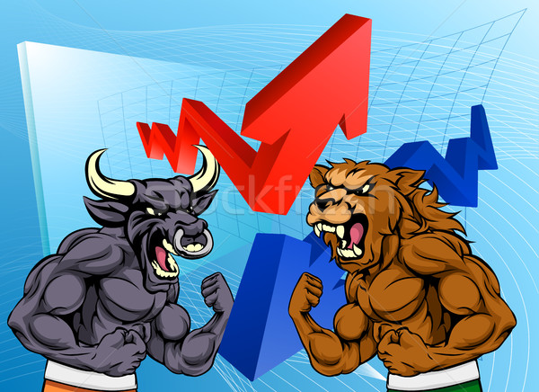 Bären Aktienmarkt finanziellen Karikatur Stier tragen Stock foto © Krisdog