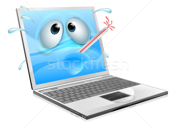 Malaise ordinateur portable virus cartoon brisé thermomètre Photo stock © Krisdog