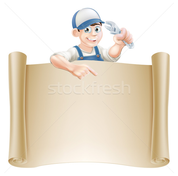 Moersleutel sleutel man banner loodgieter monteur Stockfoto © Krisdog