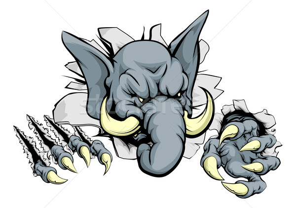 Elefanten scary Maskottchen scharf Krallen Gesicht Stock foto © Krisdog