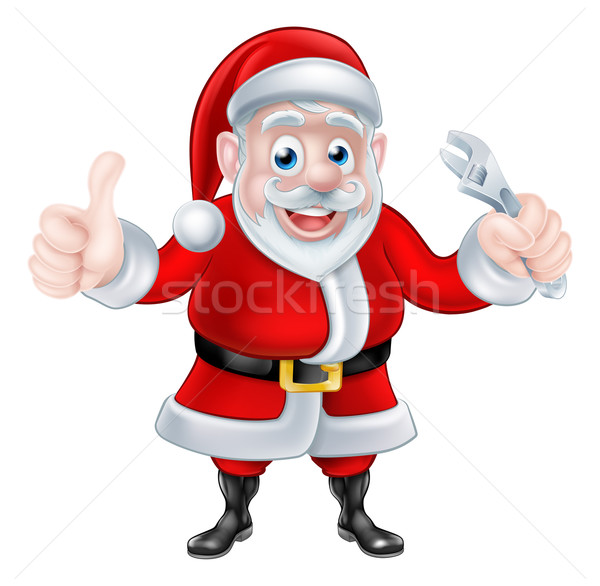 Cartoon Santa Thumbs Up and Holding Wrench Spanner Stock photo © Krisdog