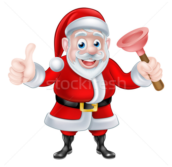 Cartoon Santa Giving Thumbs Up and Holding Plunger Stock photo © Krisdog
