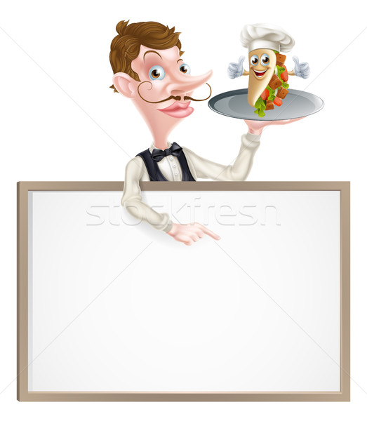 Karikatur kebab Kellner Illustration Chips Zeichen Stock foto © Krisdog
