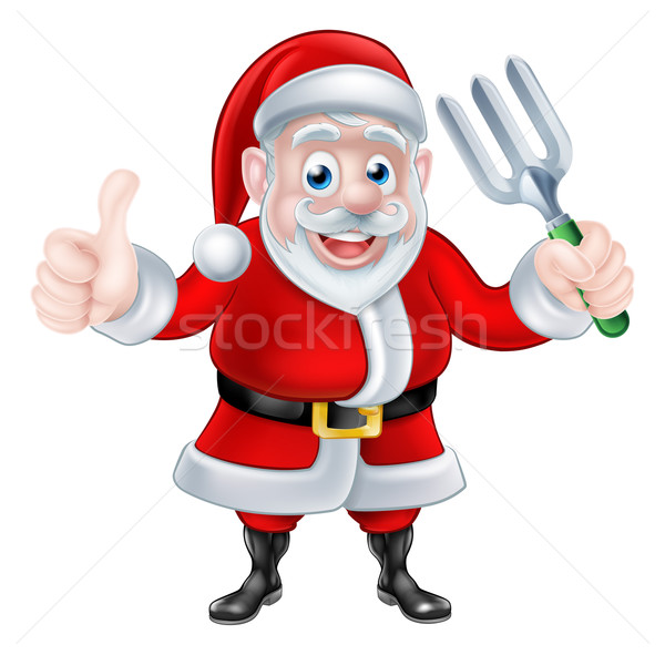 Stock photo: Cartoon Santa Giving Thumbs Up and Holding Fork