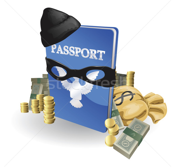 Identiteitsdiefstal paspoort inbreker geld papier Stockfoto © Krisdog