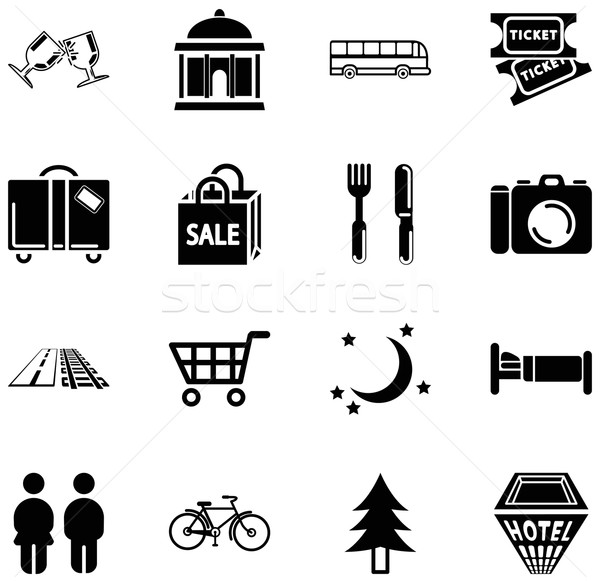 Stockfoto: Plaats · toerisme · iconen · stad · informatie