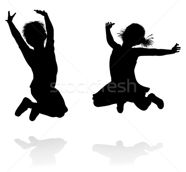 Happy Silhouette Kids Jumping Stock photo © Krisdog