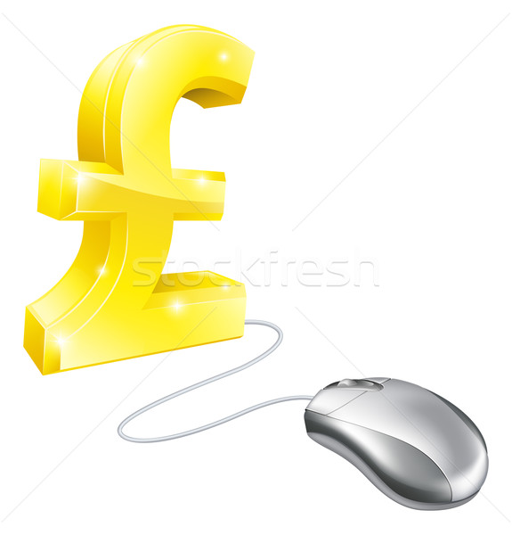 Foto stock: Mouse · de · computador · libra · ouro · assinar · negócio · dinheiro