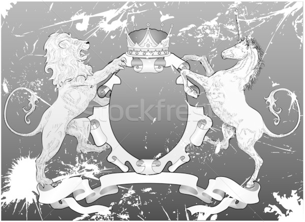 Grunge schild jas armen leeuw kroon Stockfoto © Krisdog