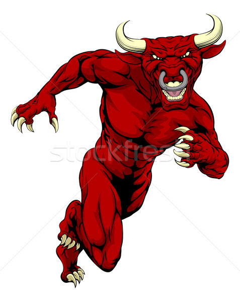 Vermelho touro mascote ilustração difícil Foto stock © Krisdog