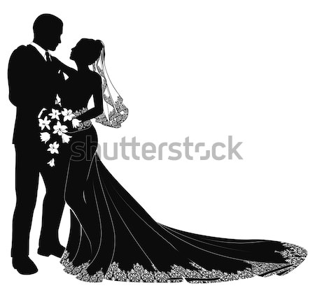 Wedding Bride Silhouette with Bouquet Stock photo © Krisdog