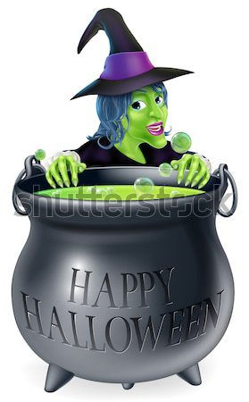 Halloween witch kot crystal ball cartoon Zdjęcia stock © Krisdog