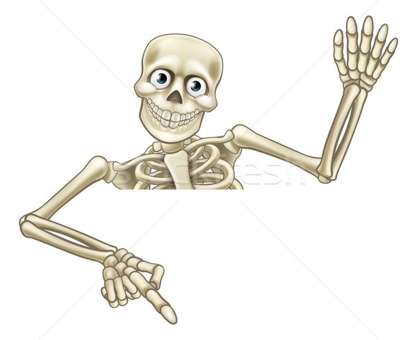 Desenho animado esqueleto indicação para baixo halloween Foto stock © Krisdog
