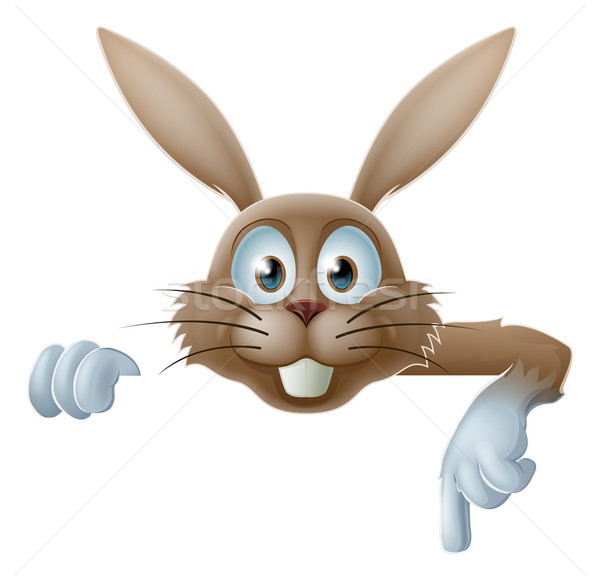 Stock photo: Easter bunny pointing at banner