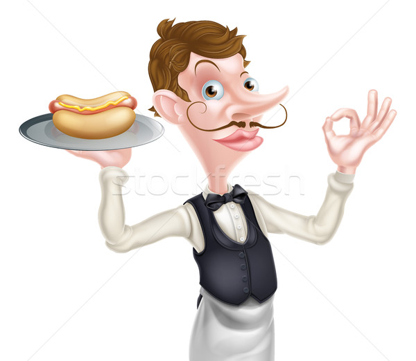 Cartoon идеальный хот-дог дворецкий иллюстрация продовольствие Сток-фото © Krisdog