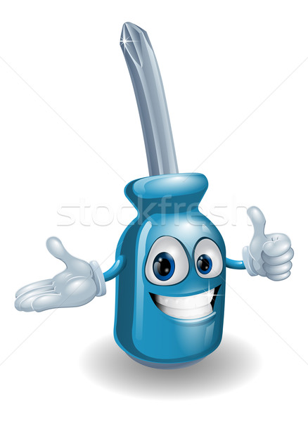 Tournevis homme bleu souriant mascotte Photo stock © Krisdog