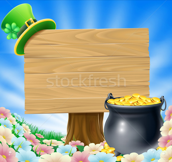 Szent Patrik napja felirat edény arany zöld manó Stock fotó © Krisdog