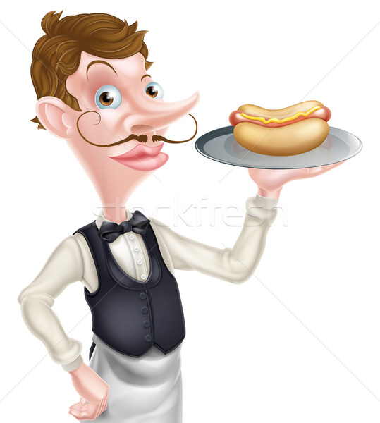 Cartoon Waiter Butler Holding Hotdog Stock photo © Krisdog