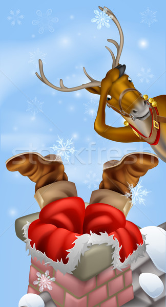 Santa in chimney and reindeer Stock photo © Krisdog