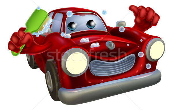 Maşină desen animat spălătorie auto mascota om fata fericit Imagine de stoc © Krisdog