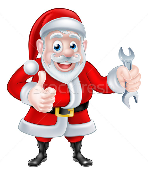 Cartoon Santa Giving Thumbs Up and Holding Spanner Stock photo © Krisdog