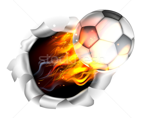 Flaming Soccer Football Ball Tearing a Hole in the Background Stock photo © Krisdog