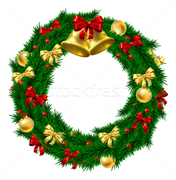 Zdjęcia stock: Christmas · wieniec · dekoracji · drzwi · złota · czerwony
